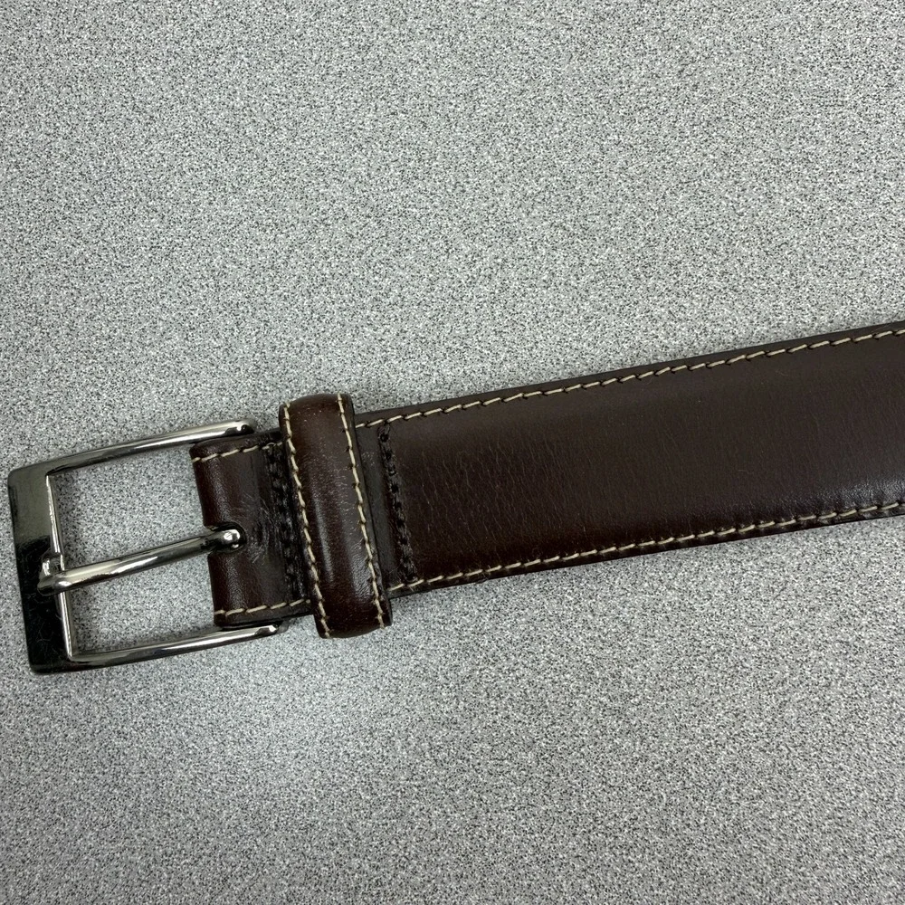 Cole Haan Brown Leather Belt Size 36 Silver Buckle Stitched Classic Casual 1.25